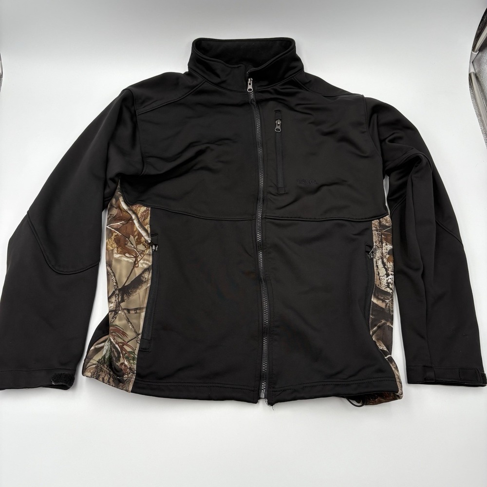 TAG Safari Men's Soft Shell Jacket Black Camo Full Zip Outdoor Hunting Size M